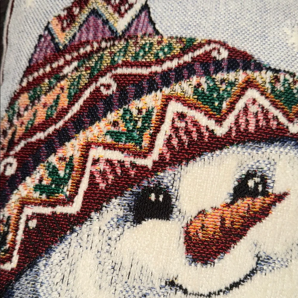 Festive Snowman Pillow with Colorful Knit Design